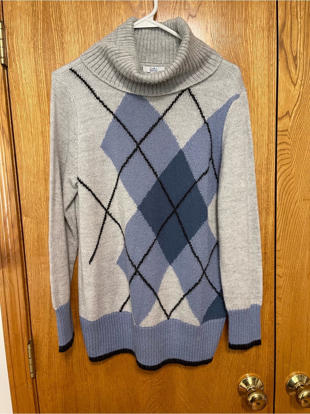 croft & barrow Light Gray and Blue Argyle Turtleneck Sweater